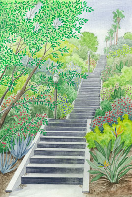 "Secret stairs" book cover watercolor