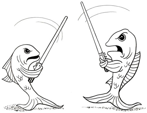 Drawing of a fish fight