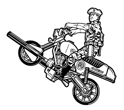 GI Joe action figure and motorcycle illustration