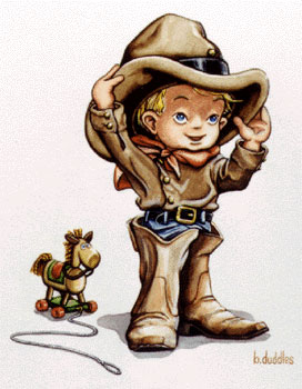 "Little Buckaroo" cartoon watercolor painting